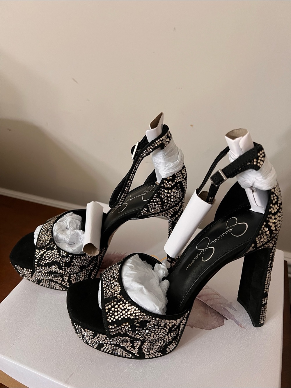 Women's Black Jeweled Platform High-Heel Sandals- Jessica Simpson | 6M
